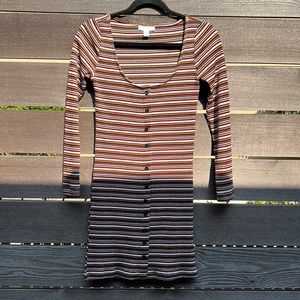 Topshop - Multi stripe long sleeve mini dress with button detail - Small / 4